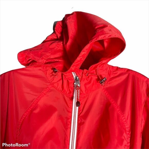 Eddie Bauer red orange windbreaker coat jacket small hood hooded front zip EUC - Picture 7 of 16